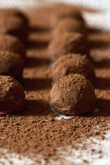 Chocolate truffles with cocoa powder