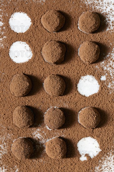 Chocolate truffles with cocoa powder