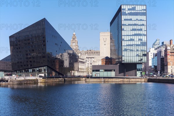 Architecture at waterfront in Liverpool, England