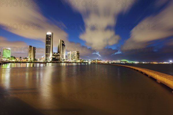 Harbor and cityscape of Corpus Christi at night in Texas