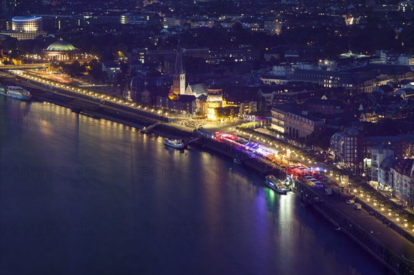 Aerial view of Dusseldorf at night in Germany