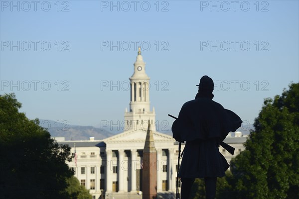 Civil war monument and Denver City and County Building in Colorado