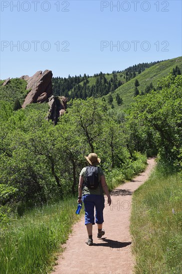 Woman hiking in Roxborough State Park, Colorado