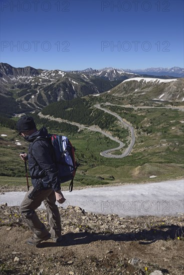 Man hiking at Loveland Pass, Colorado