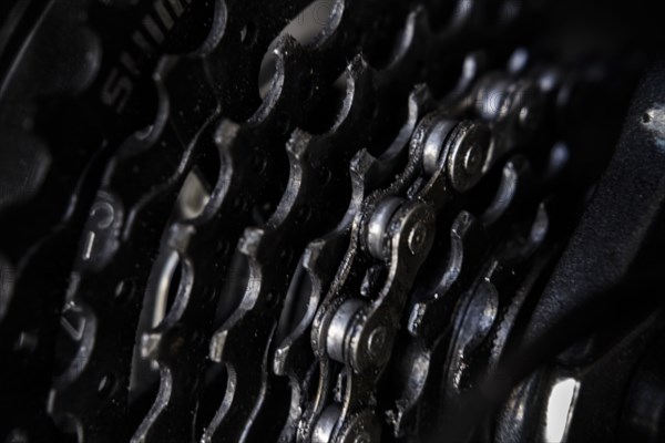 Close up of bicycle gears and chain