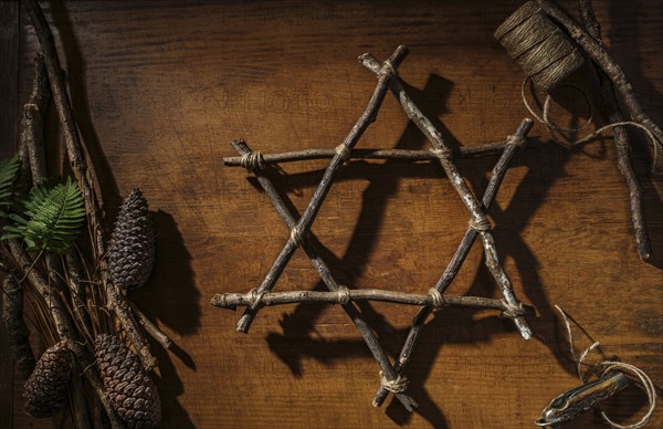 Pinecones and twig Star of David