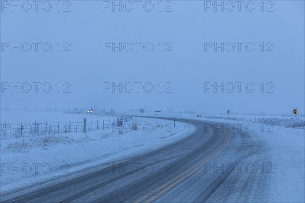 Snow on highway in Bellevue, Idaho