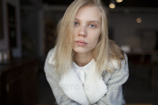 young woman in wool coat