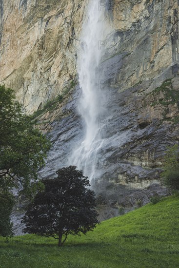 Waterfall and cliff in Lauterbrunnen, Switzerland