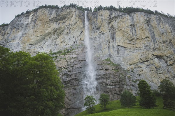 Waterfall and cliff in Lauterbrunnen, Switzerland