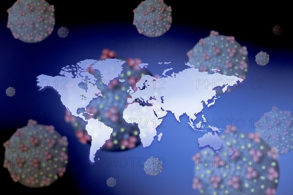 Digitally generated image of world map with Coronavirus