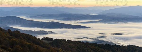 Ukraine, Zakarpattia region, Carpathians, Borzhava, Panoramic view of mountain landscape