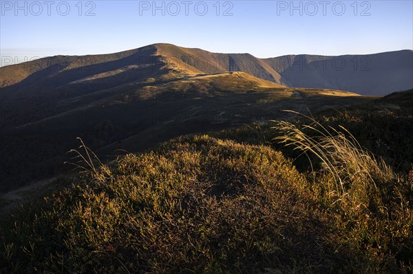 Ukraine, Zakarpattia region, Carpathians, Borzhava, Carpathian Mountains at sunset