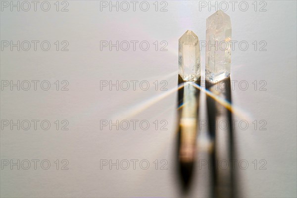 Quartz crystals on white background