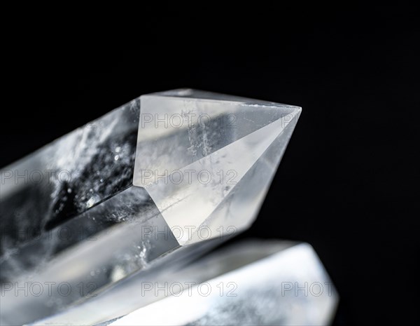 Quartz crystals on black background