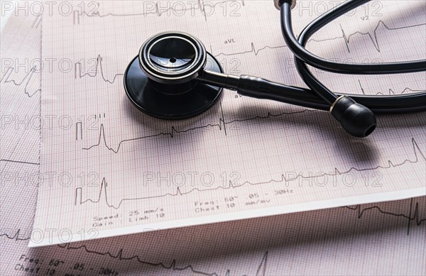 Stethoscope on electrocardiogram