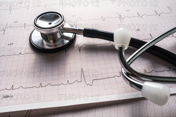 Stethoscope on electrocardiogram