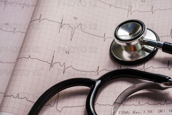 Stethoscope on electrocardiogram