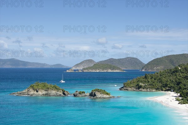 Island in sea at Trunk Bay in St. John, Virgin Islands