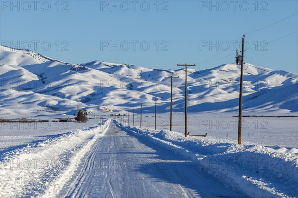 Snowy road and mountains