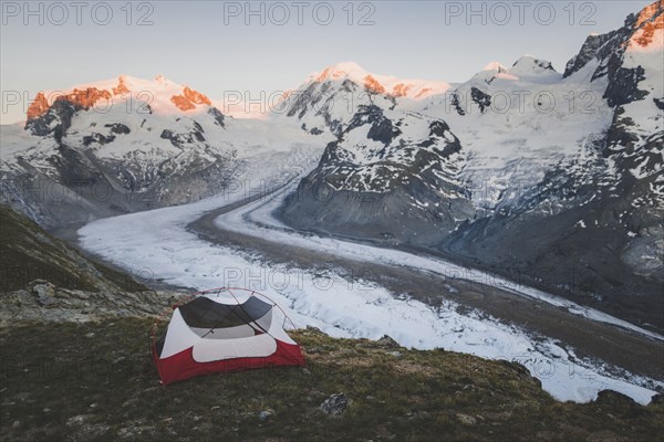 Tent by Gorner Glacier in Valais, Switzerland