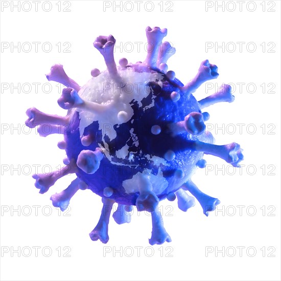 Model of globe in shape of Coronavirus against white background