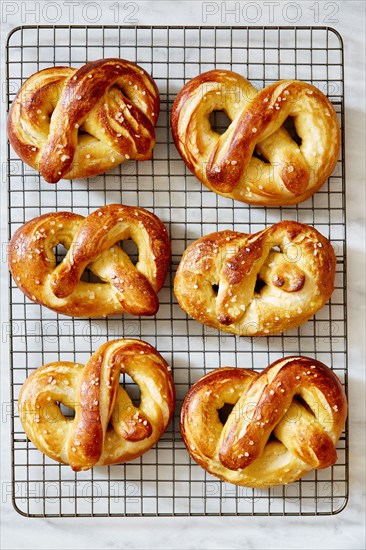 Pretzels on baking sheet