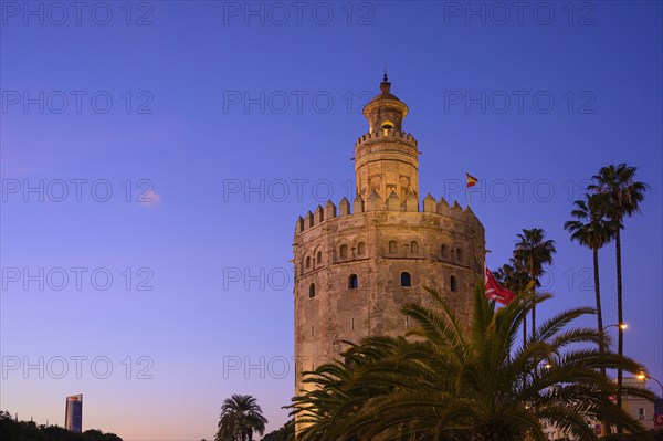Spain, Seville, Torre Del Oro, Torre Del Oro at dawn