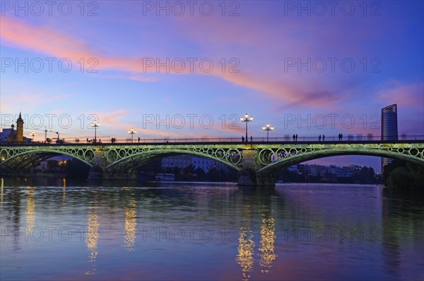 Spain, Seville, Triana Bridge, Triana Bridge over Guadalquivir River