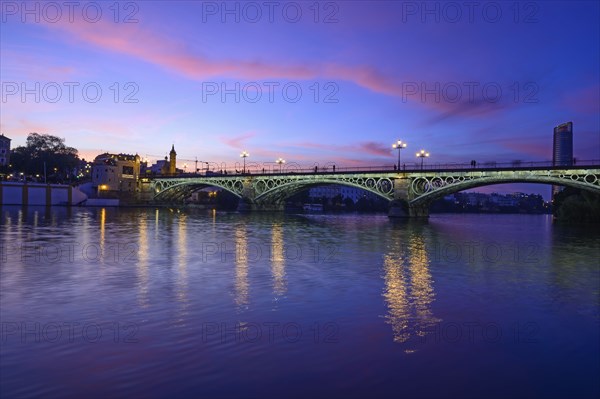 Spain, Seville, Triana Bridge, Triana Bridge over Guadalquivir River