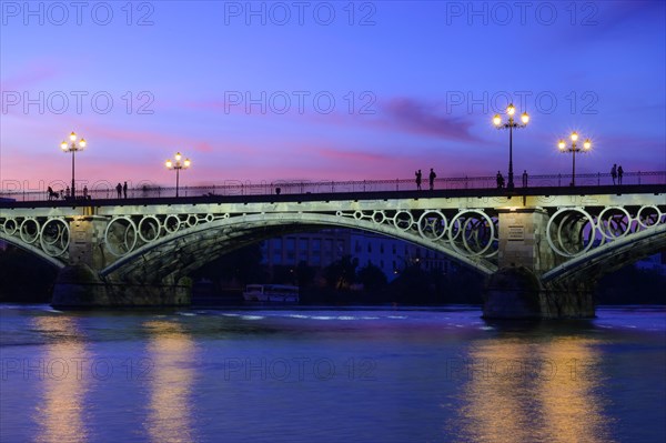 Spain, Seville, Triana Bridge, Triana Bridge over Guadalquivir River