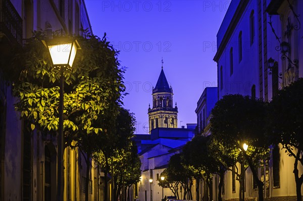 Spain, Andalusia, Seville, Old town street at dusk