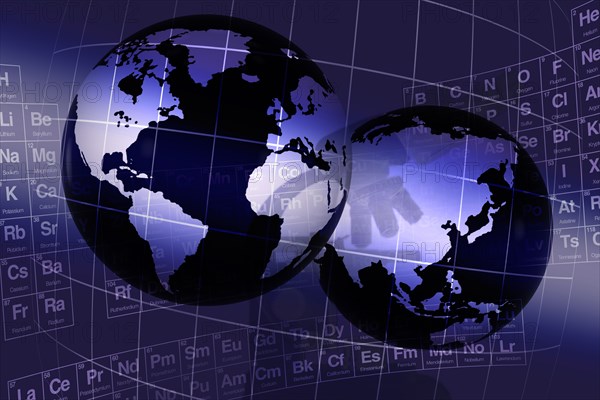 Digitally generated image of globes and periodic table