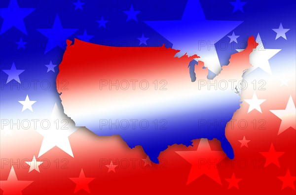 Digitally generated image of shape of USA map and stars