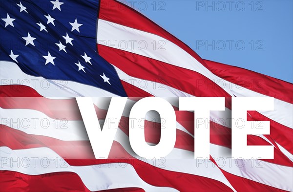 Digitally generated image of American flag and vote sign