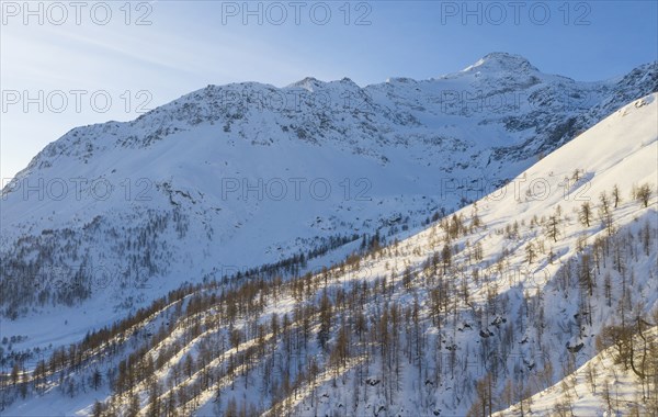 Switzerland, Canton Wallis, Simplon pass, Mountains on sunny day in winter