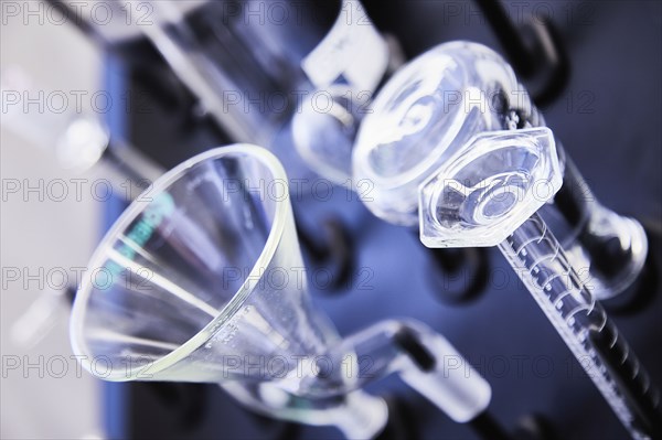 Laboratory glassware on black