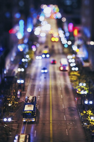 USA, Washington, Seattle, High angle view of cars in city at night