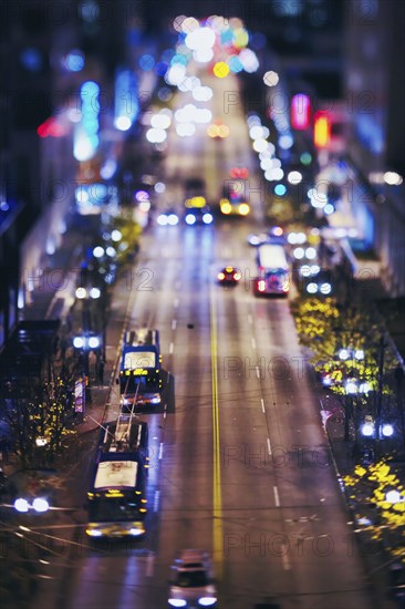 USA, Washington, Seattle, High angle view of cars in city at night