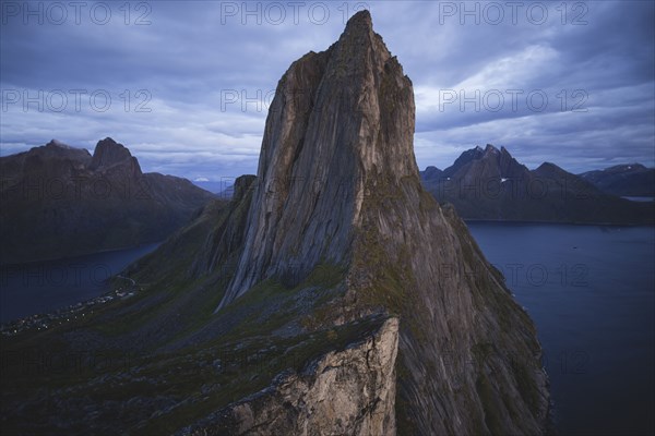 Norway, Senja, Scenic view of Segla mountain at dusk