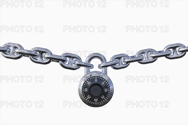 Padlock with chain white background