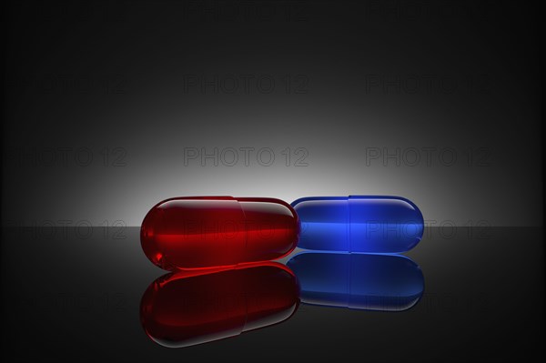 Studio shot of red and blue pills