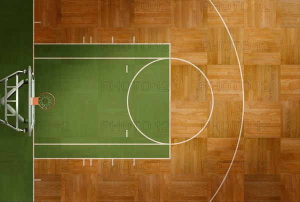Aerial view of basketball court