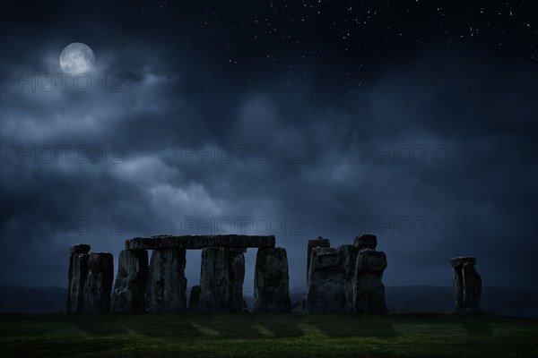 United Kingdom, England, Full moon above Stonehenge