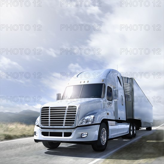 USA, White truck on road