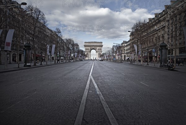 France, Paris, Street with Triumphal Arch at end