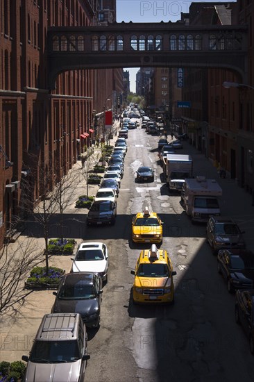 USA, New York, New York City, Yellow taxis on street