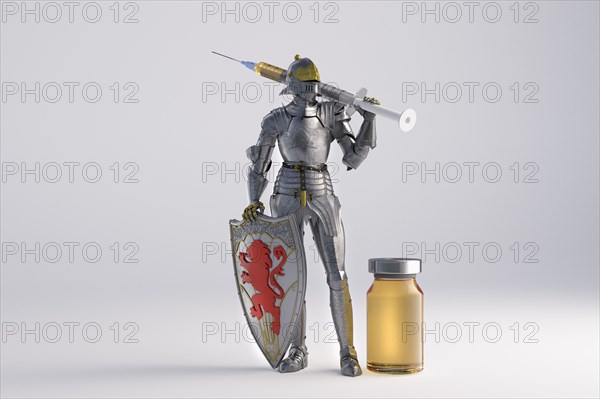 Knight figurine with vaccination against coronavirus