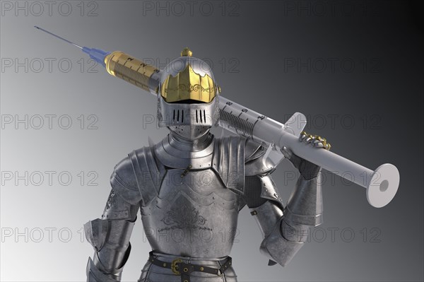 Knight figurine with vaccination against coronavirus