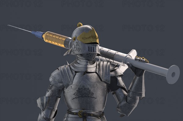 Knight figurine with vaccination against coronavirus